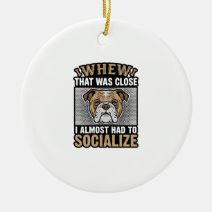 Funny Bulldog Socialize Vintage Vector Shirt Desig Ceramic Ornament