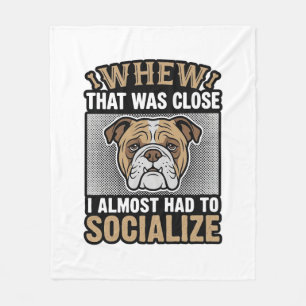 Funny Bulldog Socialize Vintage Vector Shirt Desig Fleece Blanket