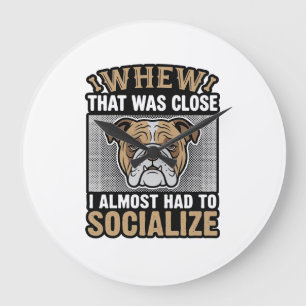 Funny Bulldog Socialize Vintage Vector Shirt Desig Large Clock