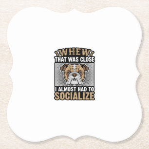 Funny Bulldog Socialize Vintage Vector Shirt Desig Paper Coaster