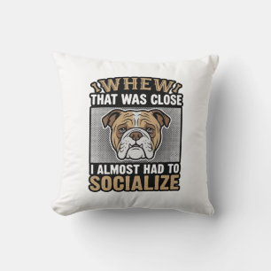 Funny Bulldog Socialize Vintage Vector Shirt Desig Throw Pillow