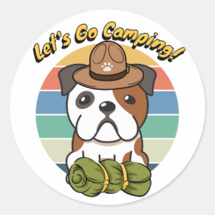 Funny bulldog wants to go camping classic round sticker