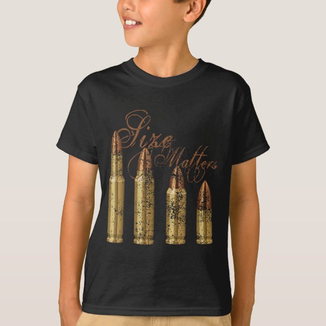 Funny Bullet Size Firearm Pro Distressed T-Shirt (Front)