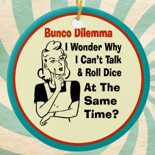 Funny Bunco Dilemma With Retro Woman Ceramic Ornament