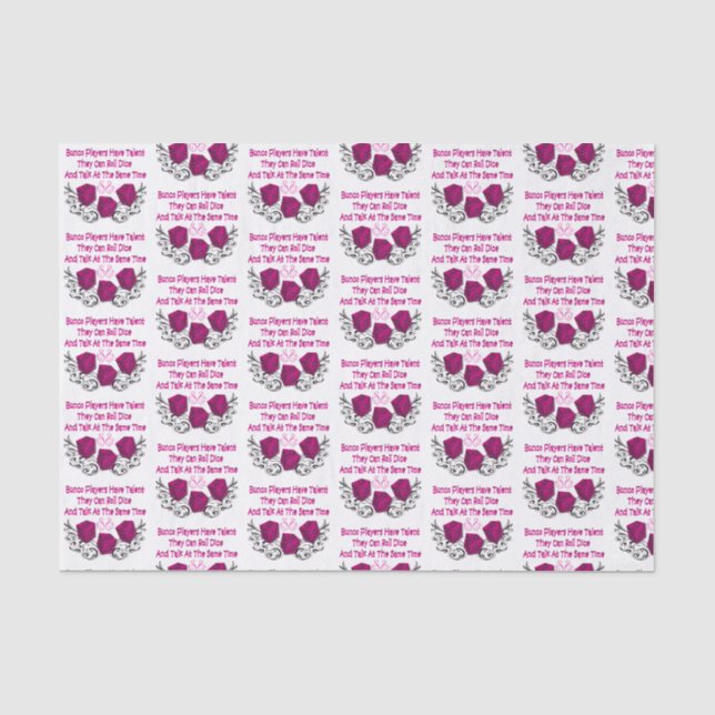 Funny Bunco Players Pink Dice Tissue Paper (Front)
