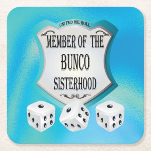 Funny Bunco Sisterhood Dice Blue Square Paper Coaster