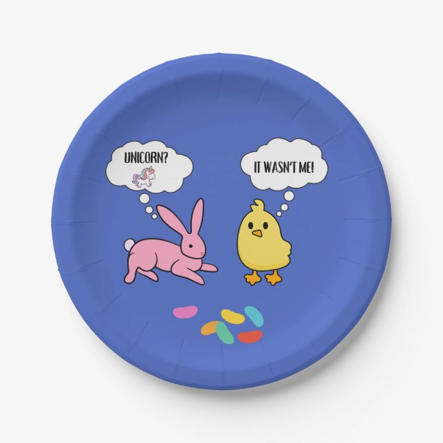 Funny Bunny and Chick Shirt For Easter Paper Plate (Front)