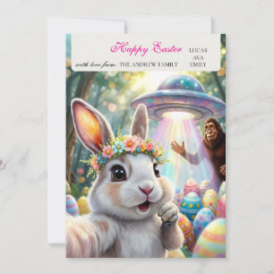 Funny Bunny Bigfoot UFO Easter Personalized Family Holiday Card