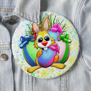 Funny Bunny biting an Easter Egg 6 Inch Round Button
