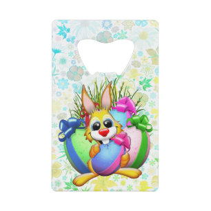 Funny Bunny biting an Easter Egg Credit Card Bottle Opener