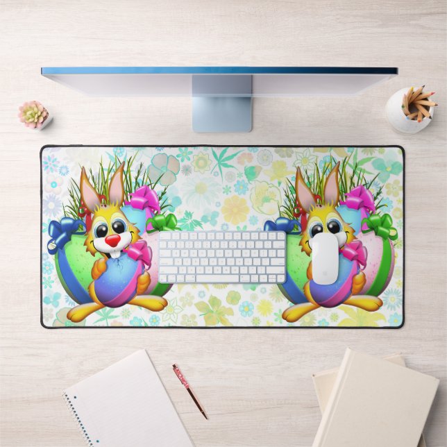 Funny Bunny biting an Easter Egg Desk Mat (Office 1)