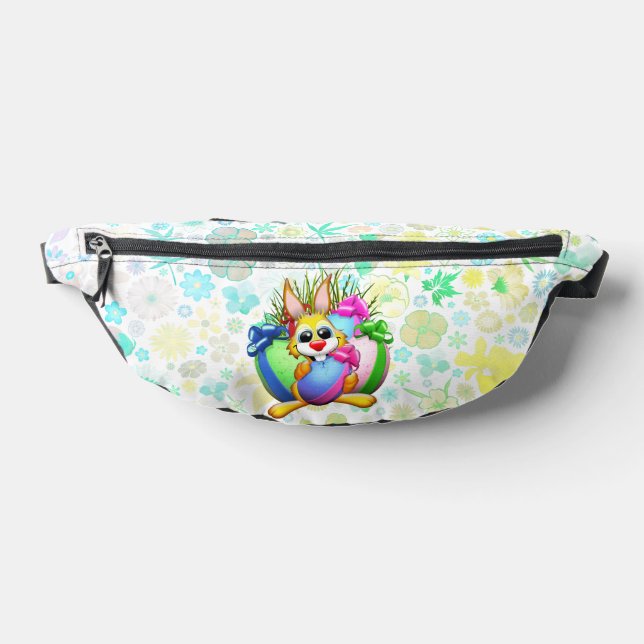 Funny Bunny biting an Easter Egg Fanny Pack (Lay Down)