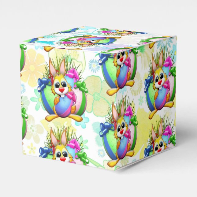 Funny Bunny biting an Easter Egg Favor Box (Front Side)