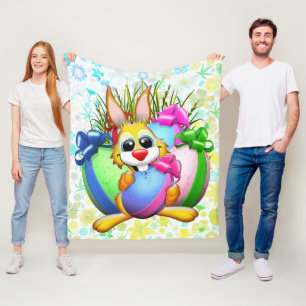Funny Bunny biting an Easter Egg Fleece Blanket