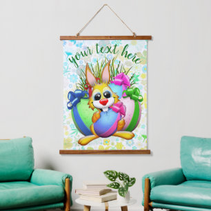 Funny Bunny biting an Easter Egg Hanging Tapestry