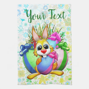 Funny Bunny biting an Easter Egg Kitchen Towel