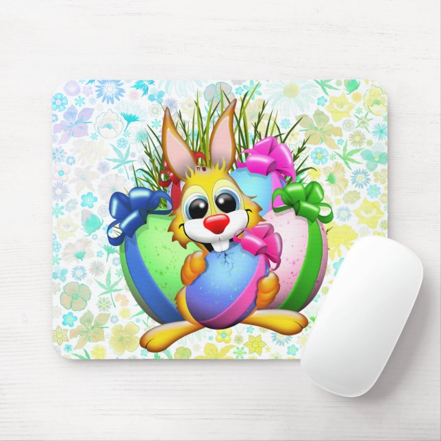 Funny Bunny biting an Easter Egg Mouse Pad (With Mouse)