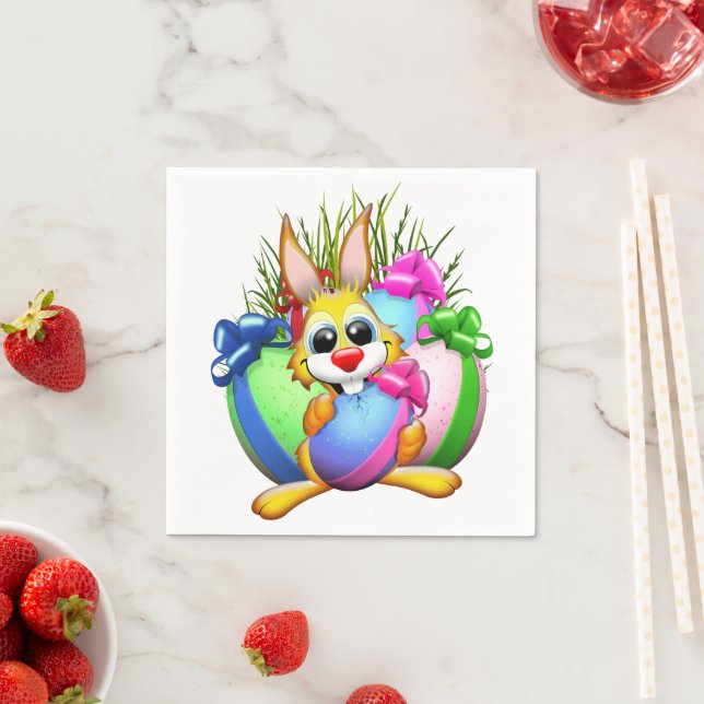 Funny Bunny biting an Easter Egg Napkin (Insitu)