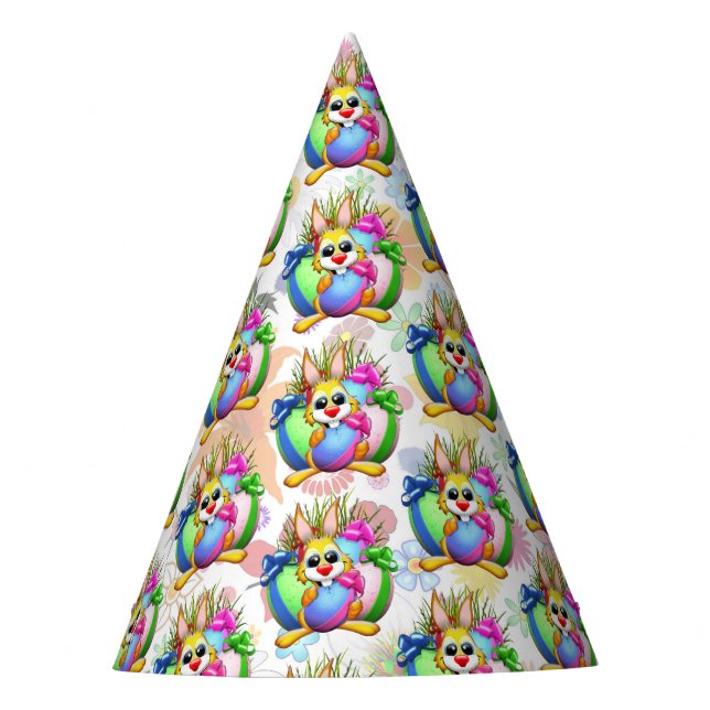 Funny Bunny biting an Easter Egg Party Hat (Front)