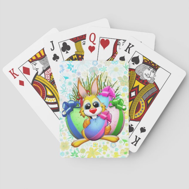 Funny Bunny biting an Easter Egg Playing Cards (Back)