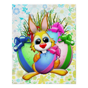 Funny Bunny biting an Easter Egg Poster
