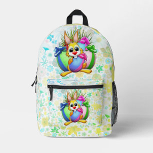 Funny Bunny biting an Easter Egg Printed Backpack
