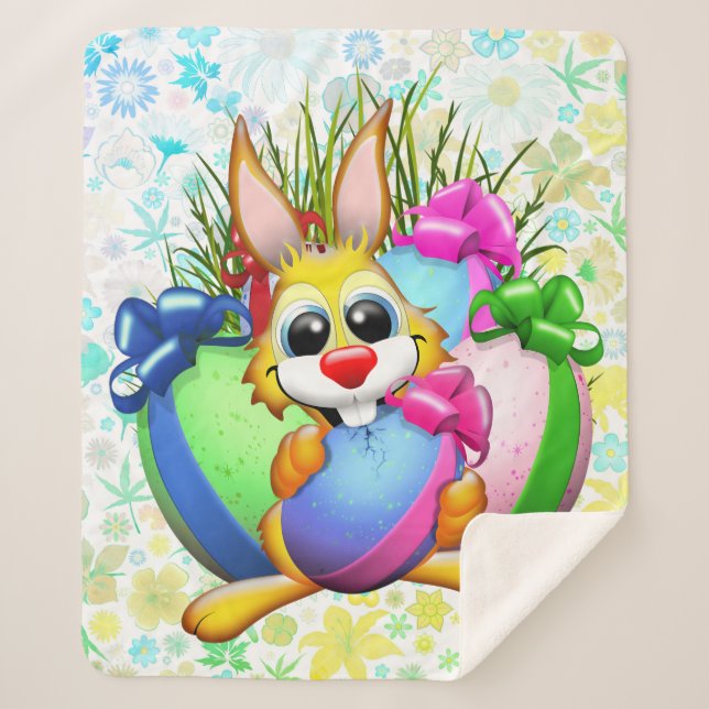 Funny Bunny biting an Easter Egg Sherpa Blanket (Front)