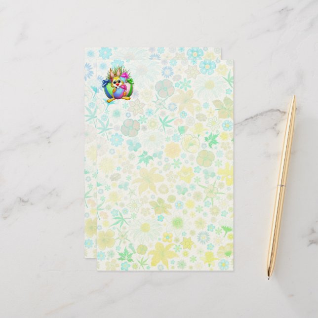 Funny Bunny biting an Easter Egg Stationery (Front/Back In Situ)