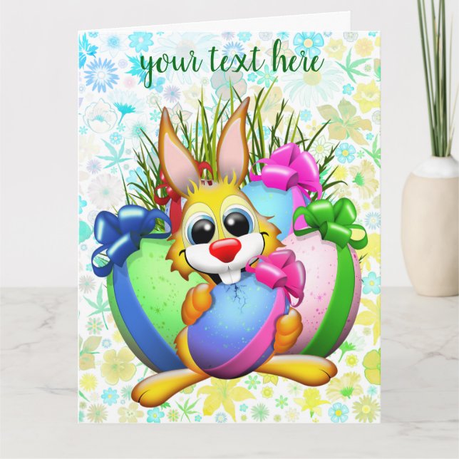 Funny Bunny biting an Easter Egg Thank You Card (Front)