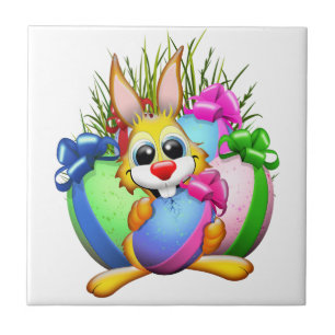 Funny Bunny biting an Easter Egg Tile