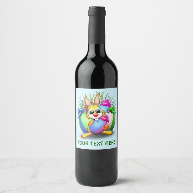 Funny Bunny biting an Easter Egg Wine Label (Front)