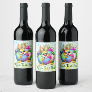 Funny Bunny biting an Easter Egg Wine Label