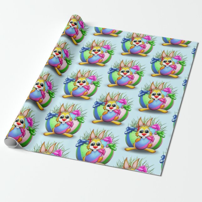 Funny Bunny biting an Easter Egg Wrapping Paper (Unrolled)