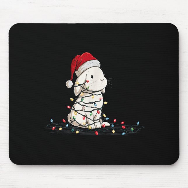 Funny Bunny Christmas Graphics Animal Lights Lover Mouse Pad (Front)
