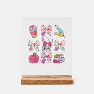 Funny Bunny Coquette Bow Rabbit Teacher Easter Ret Acrylic Sign