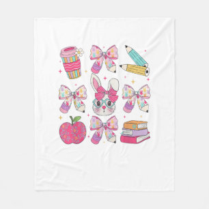 Funny Bunny Coquette Bow Rabbit Teacher Easter Ret Fleece Blanket