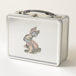 Funny Bunny Crochet Patchwork Camo Rabbit Happy Ea Metal Lunch Box