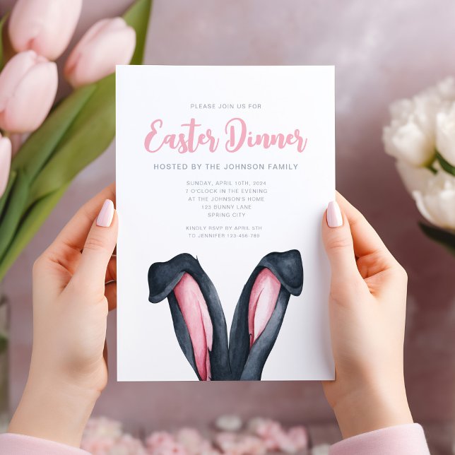 Funny Bunny Ears Easter Dinner Invitation (Funny Bunny Ears Easter Dinner Invitation)