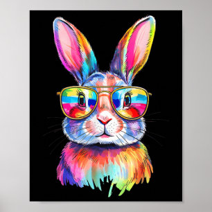 Funny Bunny Easter Rabbit Sungles Tie Dye Men Wome Poster