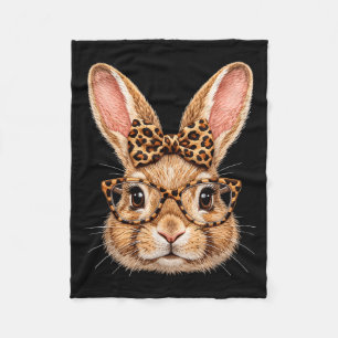 Funny bunny face glasses bandana leopard bow happy fleece blanket