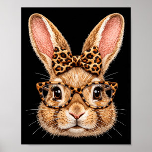 Funny bunny face glasses bandana leopard bow happy poster