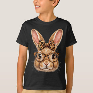 Funny bunny face glasses bandana leopard bow happy T-Shirt