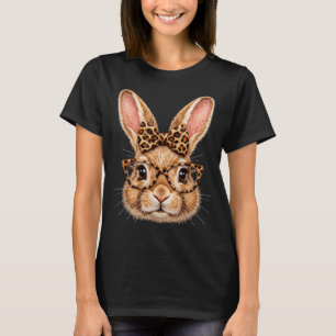 Funny bunny face glasses bandana leopard bow happy T-Shirt