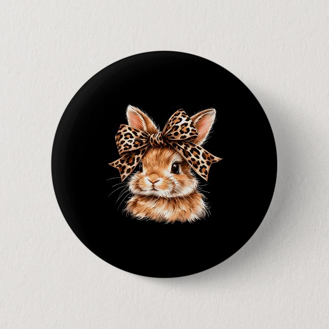 Funny bunny face glasses bandana leopard rabbit 2 inch round button (Front)