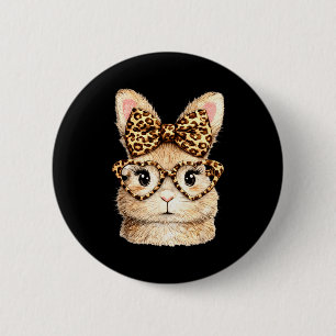 Funny bunny face glasses bandana leopard rabbit 2 inch round button