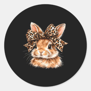 Funny bunny face glasses bandana leopard rabbit classic round sticker