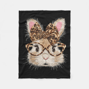Funny bunny face glasses bandana leopard rabbit fleece blanket