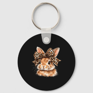 Funny bunny face glasses bandana leopard rabbit keychain