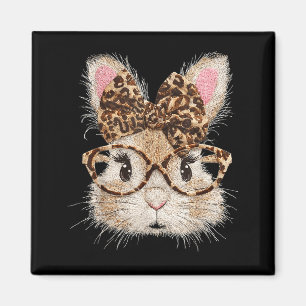 Funny bunny face glasses bandana leopard rabbit magnet