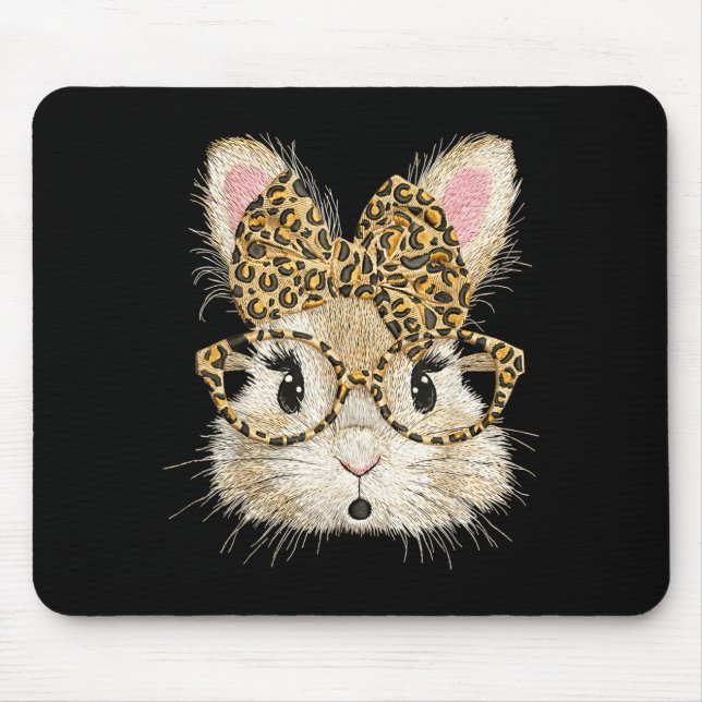 Funny bunny face glasses bandana leopard rabbit mouse pad (Front)